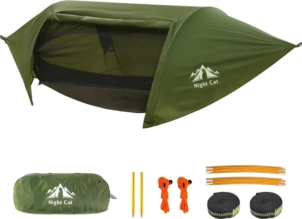 Hamac de camping avec moustiquaire intégrée et bâche imperméable