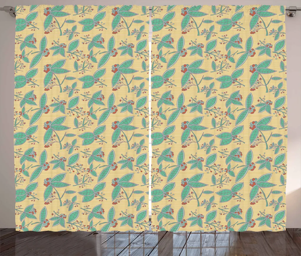 ABAKUHAUS Tenda rustica Crane Berry, Herbal Leafage Freshness, Tenda universale per soggiorno con passanti e ganci, 280 x 175 cm, multicolore