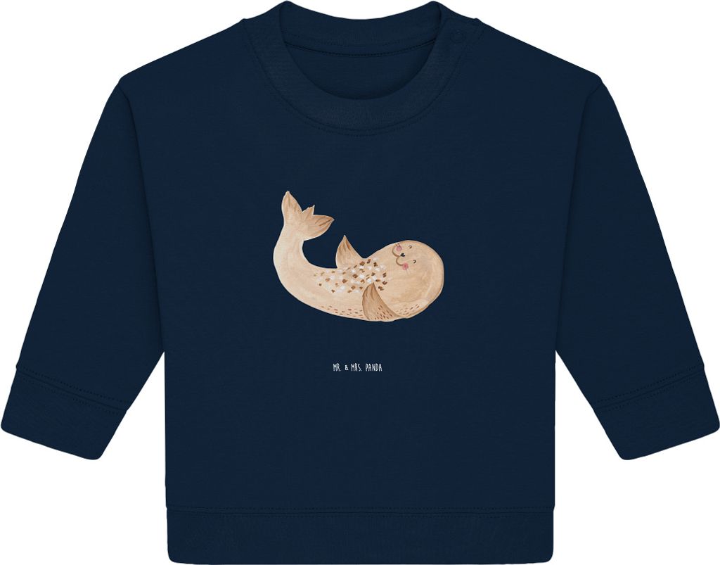 Mr. & Mrs. Panda Organic Baby Pullover Robbe Liegen 12. - 18. Monat - French Navy - Geschenk, Seehund, Ostsee, Lustige Sprüche, Robben, Nordsee, B...