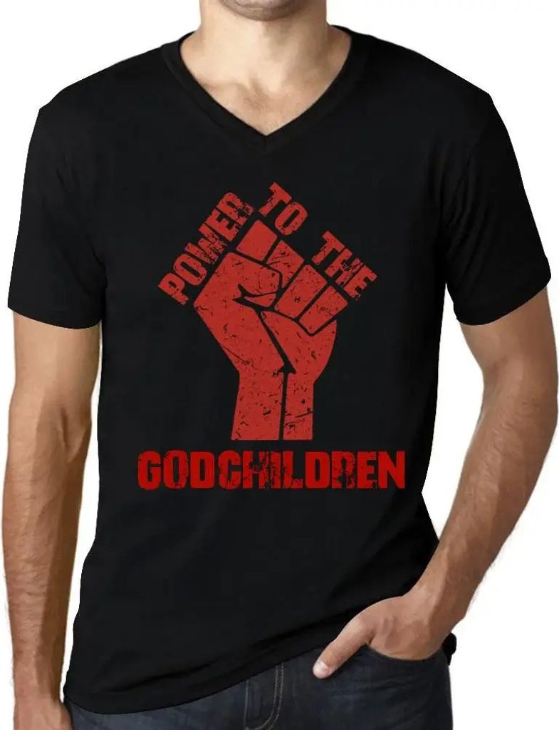 Herren Grafik T-Shirt V-Ausschnitt Macht den Patenkindern – Power To The Godchildren – Öko-Verantwortlich Vintage Jahrgang Kurzarm Lustige Druck