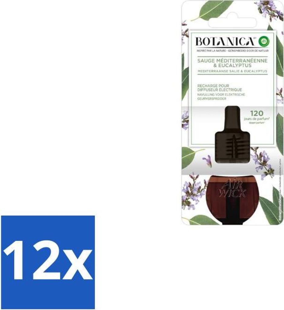 Air Wick – Nachfüllpackung – Botanica Mediterraner Salbei & Eukalyptus – 19 ml - Vorteilspack - 12 Stücke