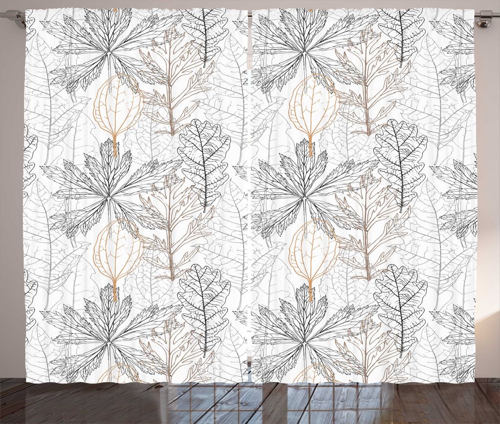 ABAKUHAUS Belaubt Rustikaler Gardine, Minimal Tone Umriss Blätter, Wohnzimmer Universalband Gardinen mit Schlaufen und Haken, 280 x 225 cm, Sand B...