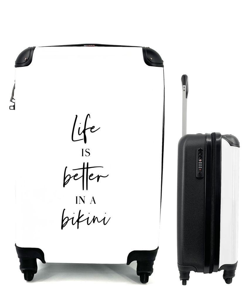 MuchoWow Koffer Handgepäck Trolley Rollkoffer Kleine Reisekoffer mit 4 Rollen - Das Leben ist besser im Bikini - Zitat - Wythe - Cabin Size < 55...