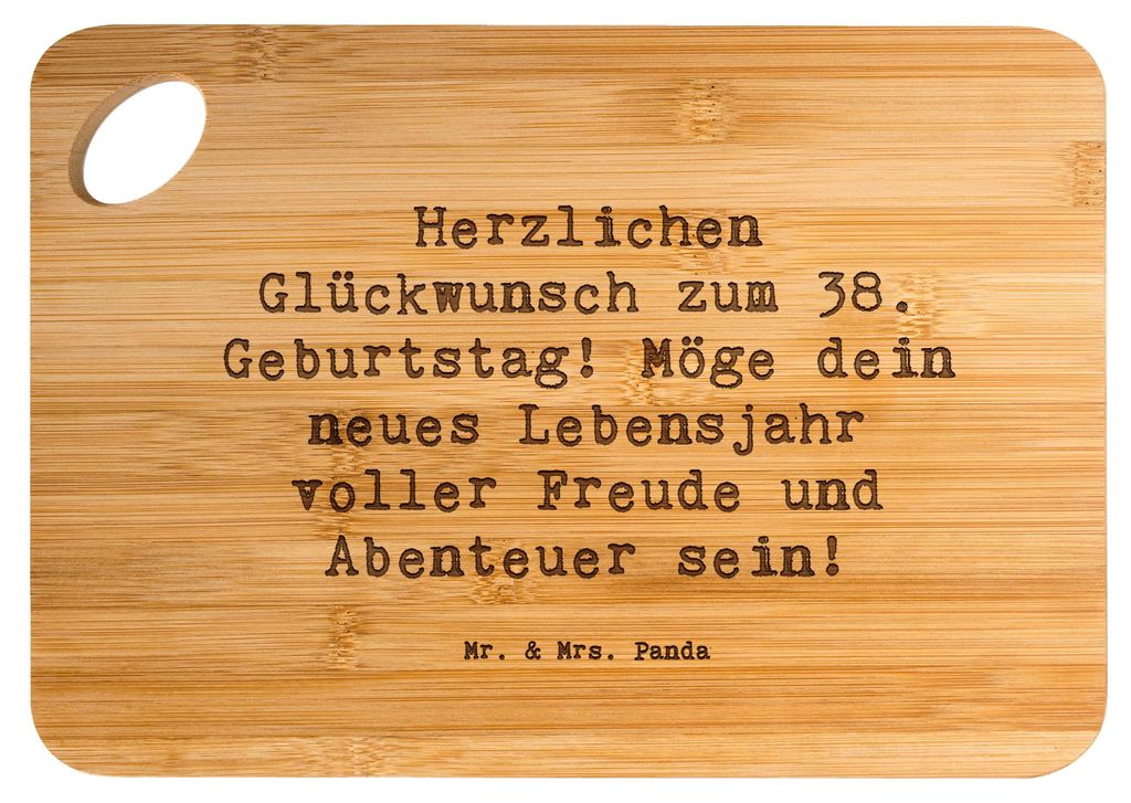 Mr. & Mrs. Panda Holzbrett Spruch 38. Geburtstag Freude Abenteuer - Transparent - Geschenk, Geburtstagswunsch, Küchenbrett, Brett, Schneidebrett, ...
