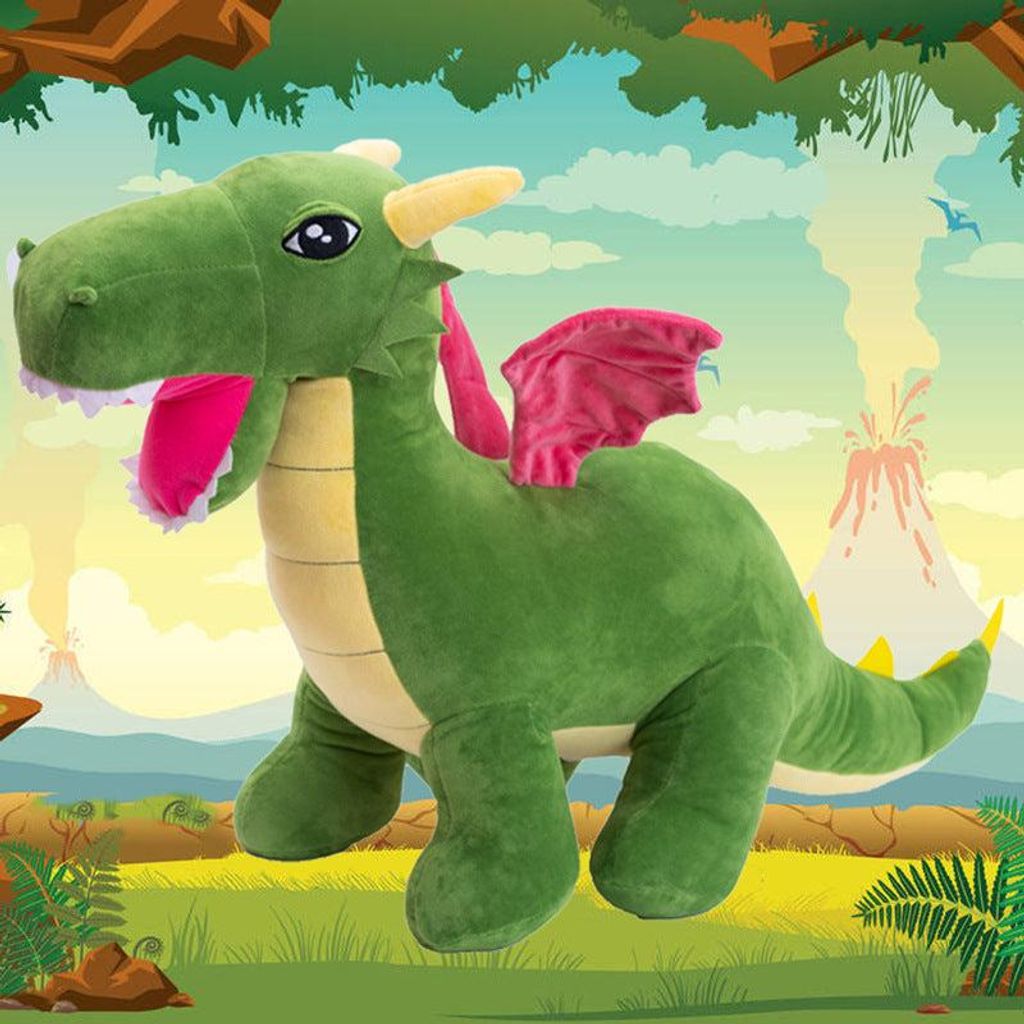 Drache 60cm Kuscheltier Grüner Dinosaurier – Weiches Dino Plüsch Stofftier für Kinder