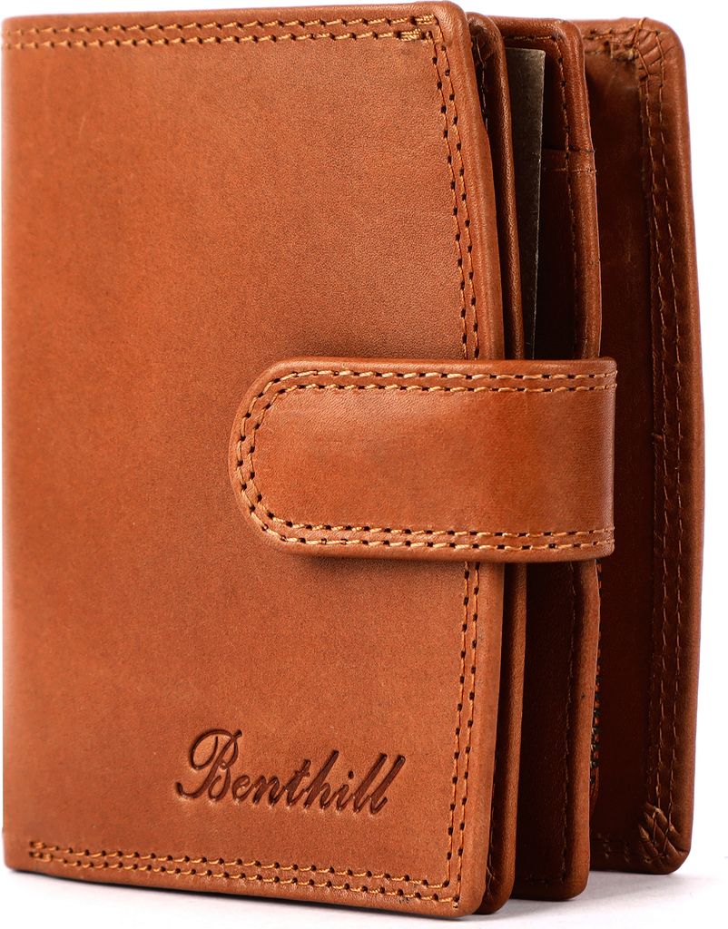 Benthill Damen Geldbörse Echt Leder - Geldbeutel mit RFID Schutz - Portemonnaie mit viele Kartenfächer - Echtleder Vintage Damenbörse inkl. Gesc...