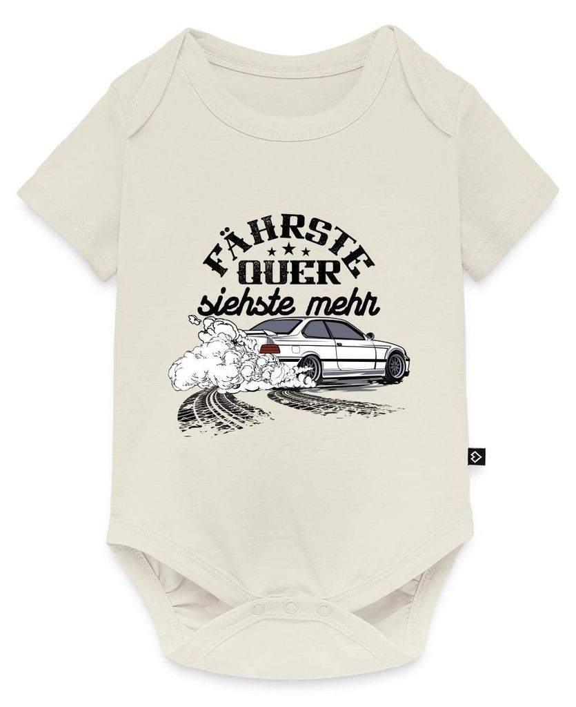 Spreadshirt Fährste Quer Siehste Mehr Drift Geschenk Auto Fan Driften Kurzarm Tages Baby Body, 80 (9-12 M.), Naturweiß