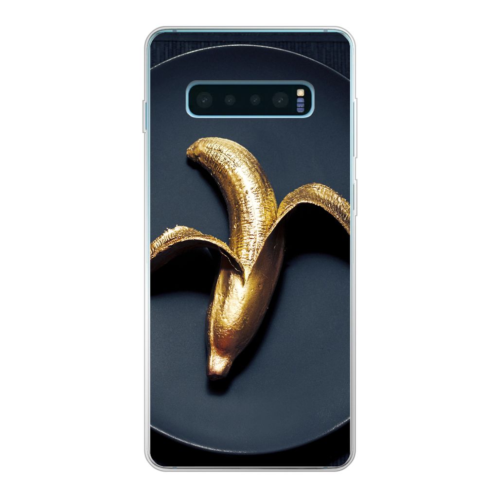 MuchoWow Handyhülle Schutzhülle Hülle für Samsung Galaxy S10 Plus Goldene Banane auf dunklem Hintergrund Silikon Softcase Handy Hülle - Schu...