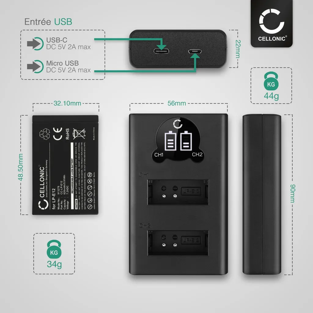 Plus de panne de batterie : Pack LP-E12 pour Canon EOS M50 et Chargeur x2 - 4