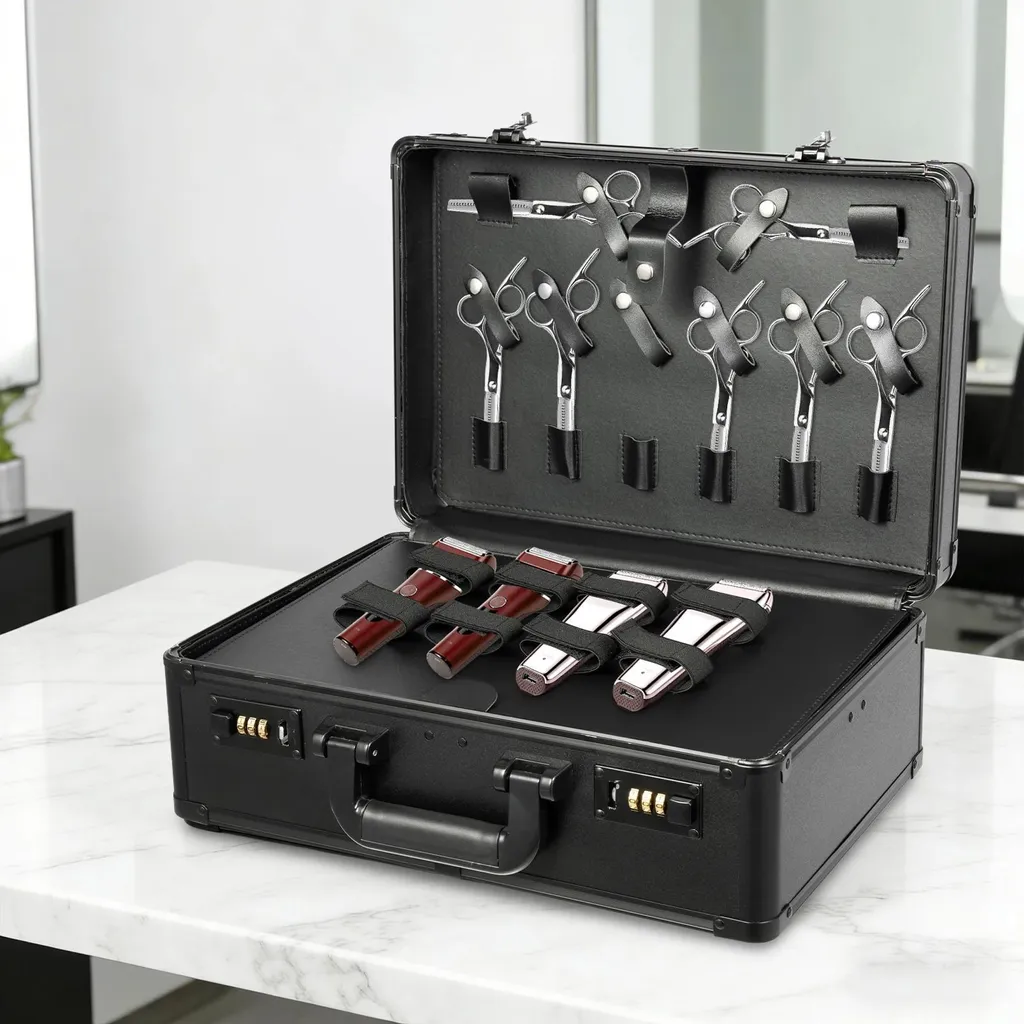 Valise de barbier portable en métal pour tondeuses et accessoires - 10