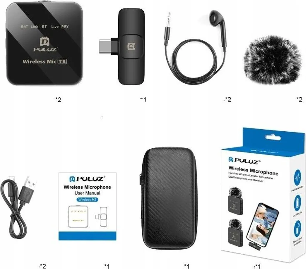 Microphone Cravate Sans Fil USB-C Double Canal pour iPhone et Android