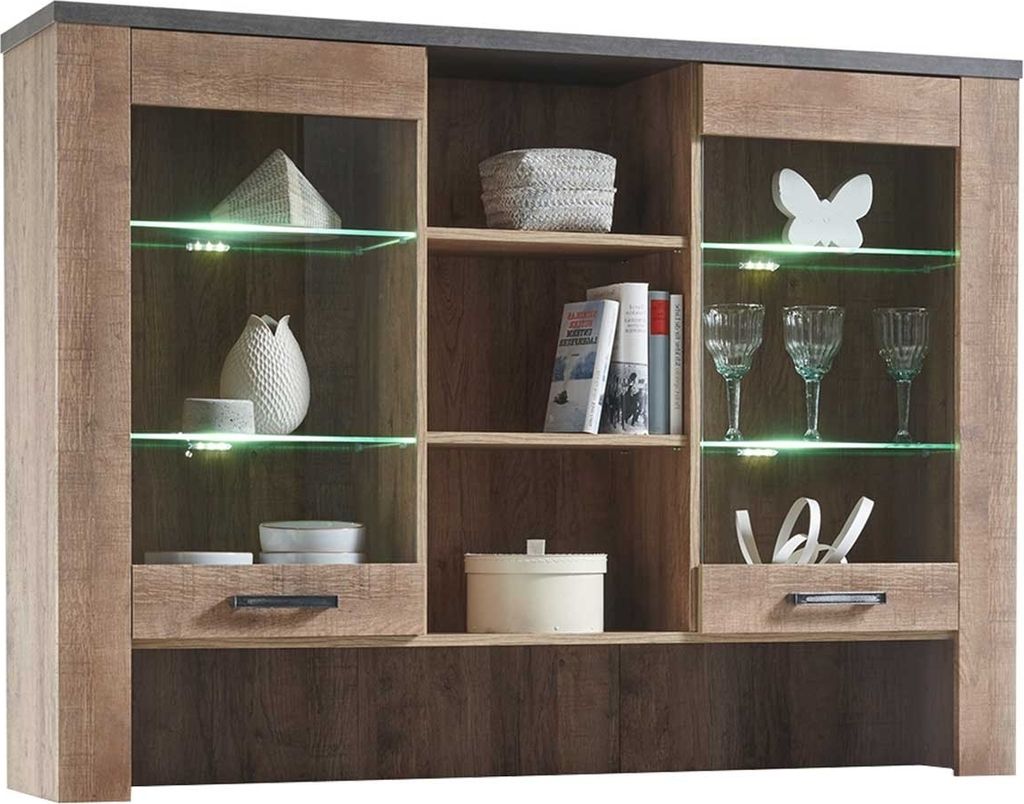 Highboard Vitrine EDMONTON Samdal Eiche 2 Glastüren mit LED