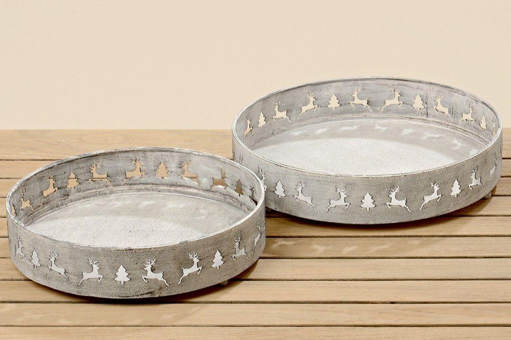 Dekotablett Waldi Ø 27/30 cm Metall beige 2er Set
