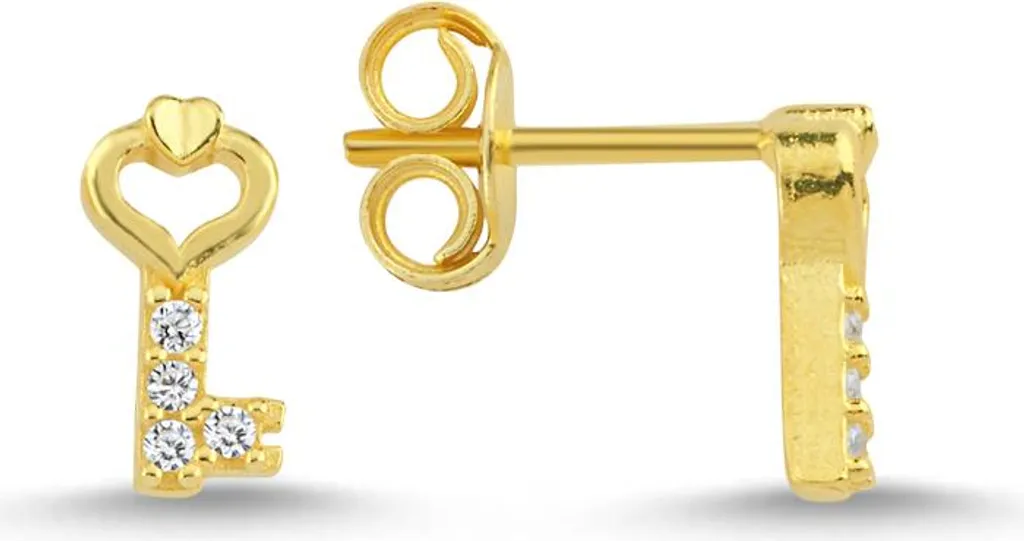 Pendantes clé en argent et oxydes de zirconium avec finition dorée chic