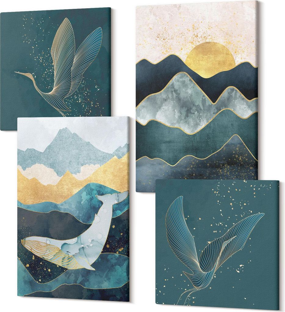Leinwandbilder Mehrteilig 4-teilig – Modernes Design – Hochwertiger Polycanvas Kunstdruck – Wanddekoration & Wandkunst – Bilder für Zuhaus...