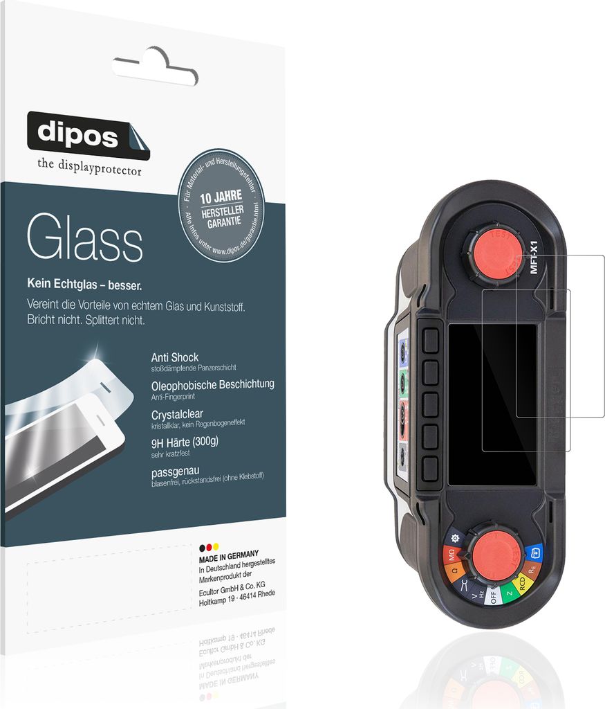 2x Schutzfolie für Megger MFT-X1 - Anti-Shock 9H Folie dipos Glass Kunststoffglas