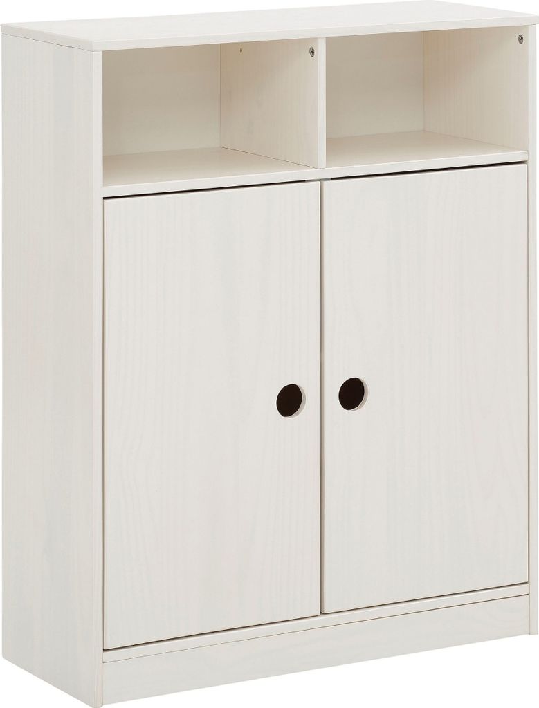 Bücherregal >Umeå< 95x75 cm in Weiß, teilmassives Kiefernholz, 2 Türen