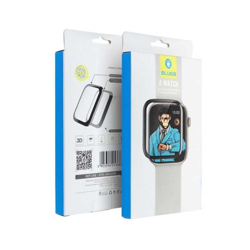 Mr. Monkey Glass 5D gehärtetes Glas - passend für Apple Watch 7 / 8 / 9 45MM schwarz (Anti-Static Strong HD)