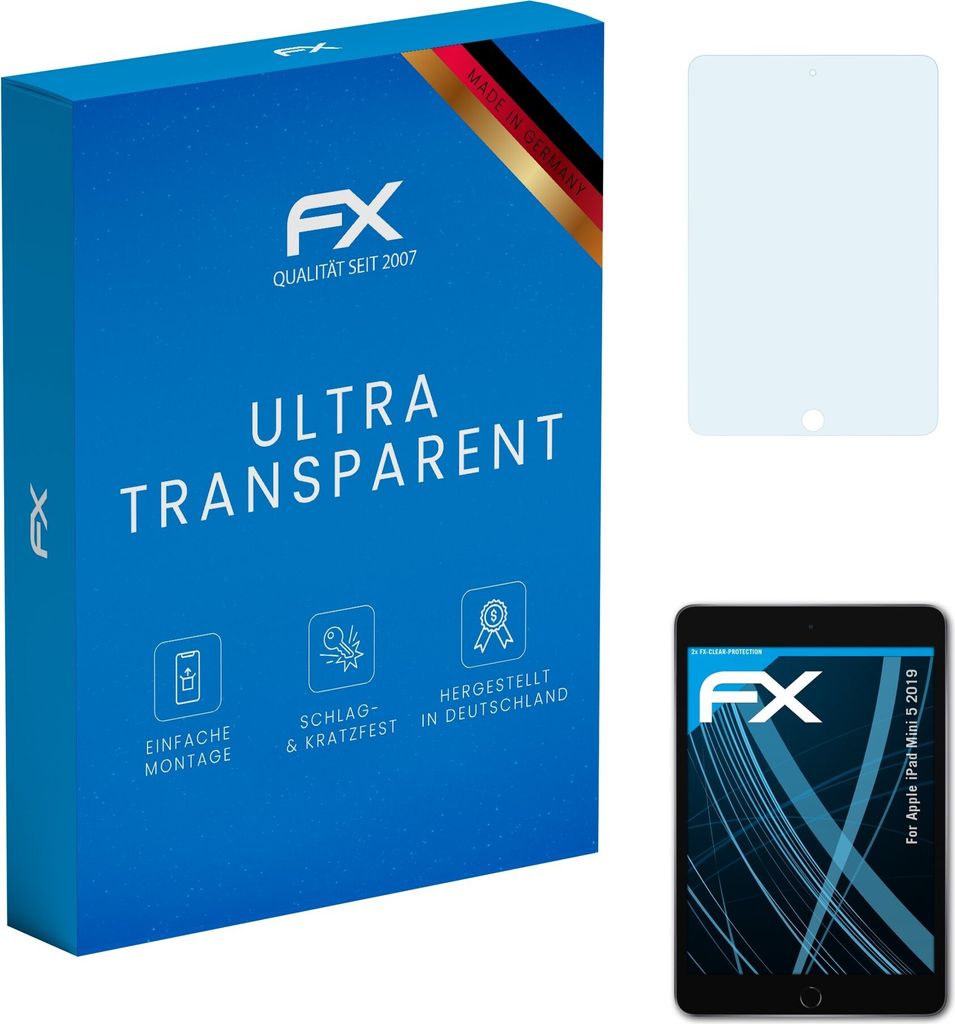 atFoliX FX-Clear 2x Schutzfolie kompatibel mit Apple iPad Mini 5 (2019) Displayschutzfolie