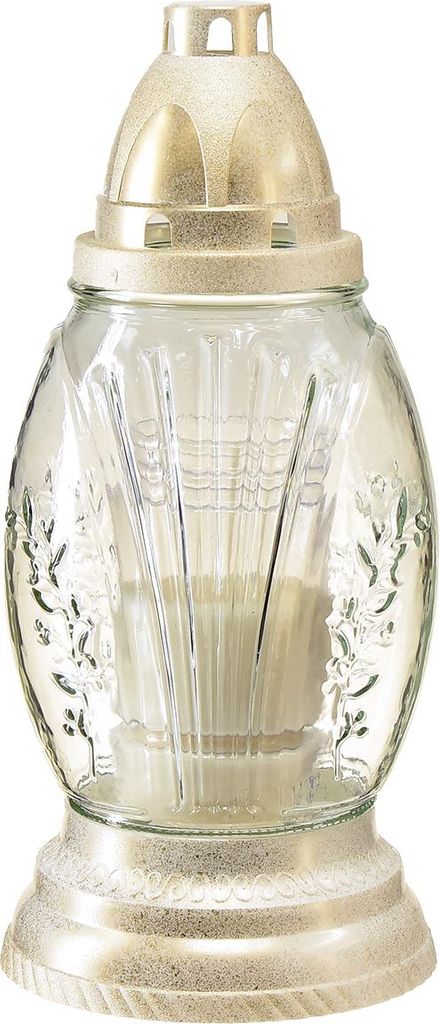 Grablicht Glas Retro Gold Weiß Dekoration Friedhof Ø11cm Produktbild 