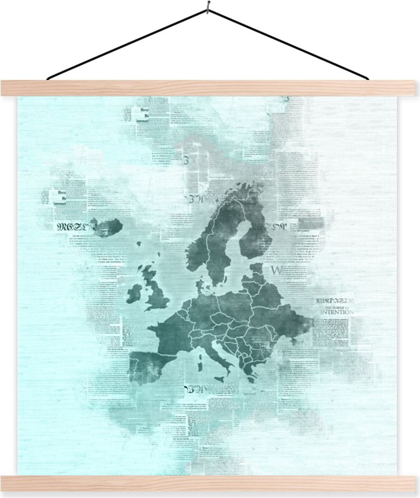 MuchoWow Textilposter Europa - Karten - Papier - Zeitung 60x60 cm mit holzfarbenen Rahmen - Wanddekoration