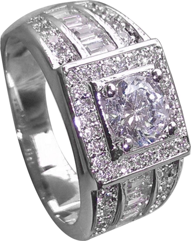 Mode Männer Strass Hochzeit Verlobung Finger Ring Party Decor Schmuck Geschenk-Silber,US 9