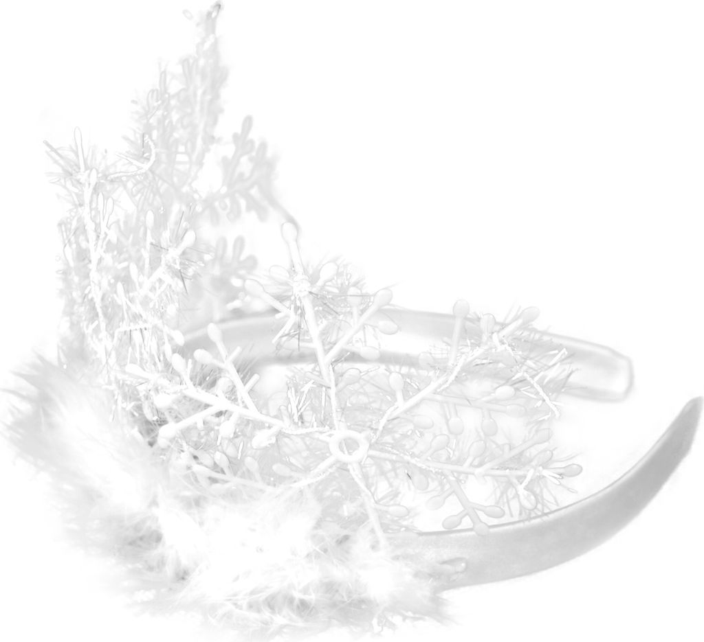 A white snowflake-themed headband with feathers.