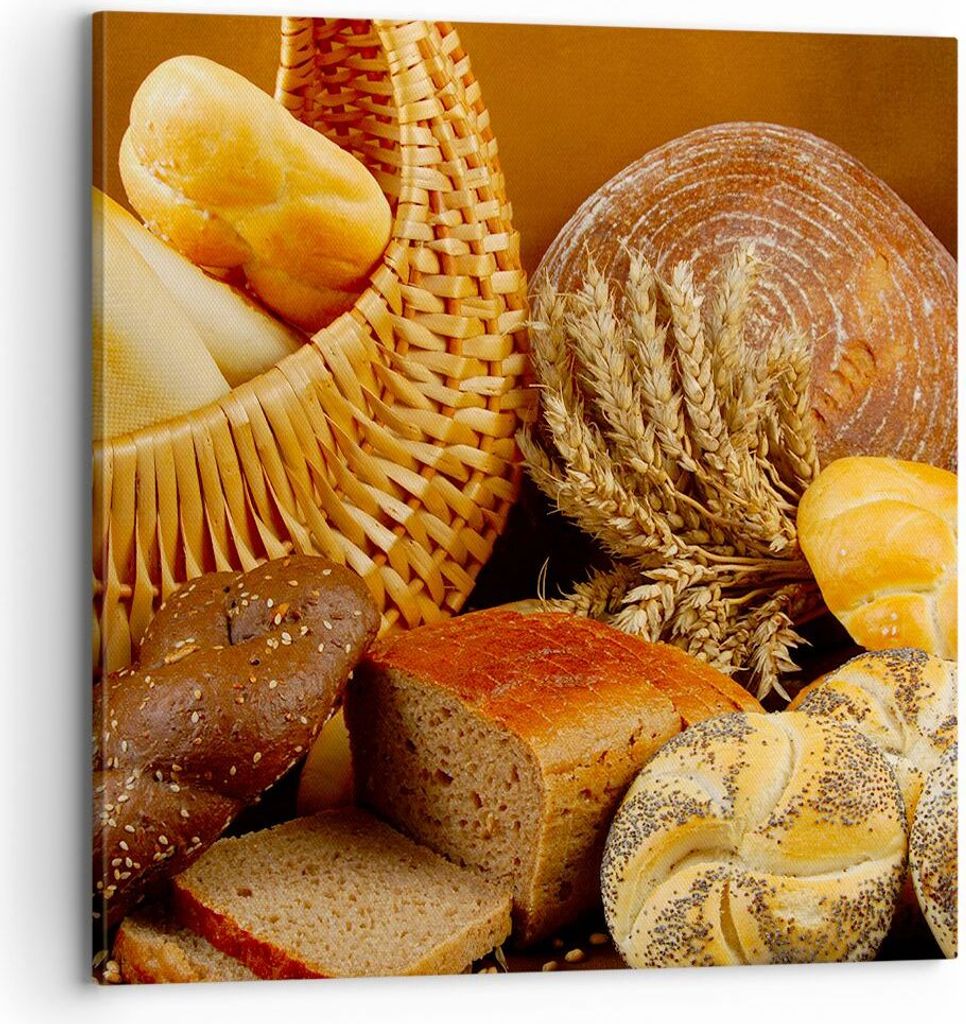 Bild auf Leinwand - Leinwandbild - Bäckerei Brot Essen - 70x70cm - Wand Bild - Wanddeko - Wandbilder - Leinwanddruck - Bilder - Kunstdruck - Wandd...