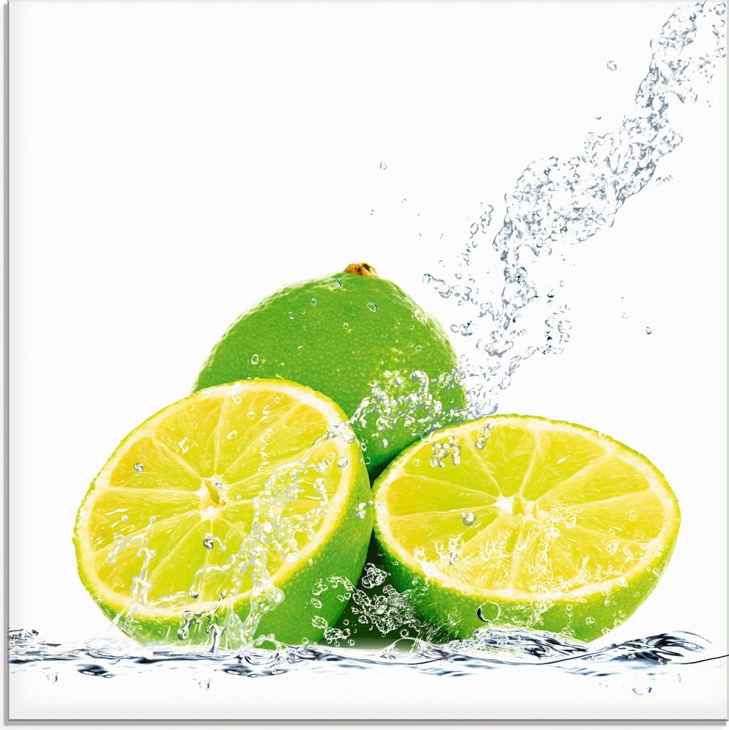 ARTland Glasbild Limette mit Spritzwasser Größe: 30x30 cm