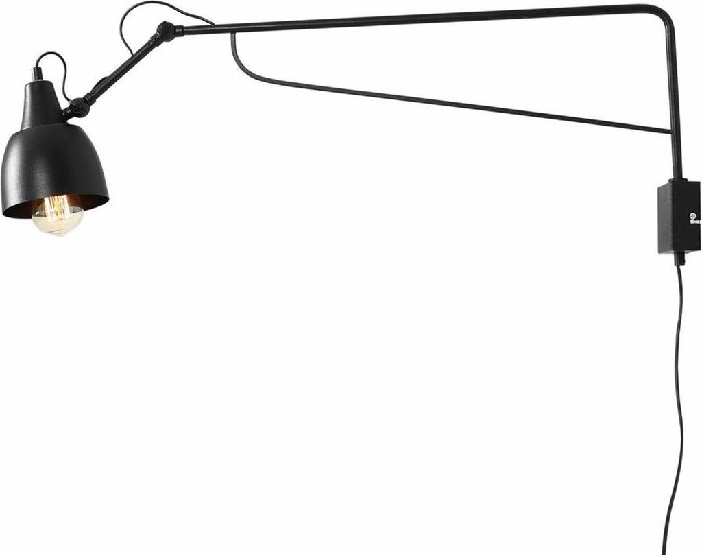 Wandleuchte mit Schalter Metall Schwenkarm H: 29 cm Schwarz E27 Kugelschirm Wandlampe