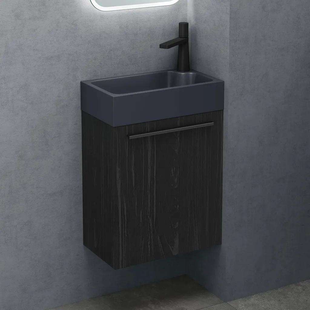 Doporro Pisa Petit Meuble sous Vasque Noir Texturé et Vasque Gris 46cm