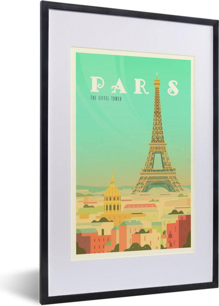MuchoWow MuchoWow Gerahmtes Poster Illustration des Eiffelturms in Paris 40x60 cm - Poster mit zchwarzem Bilderrahmen - Poster in Rahmen