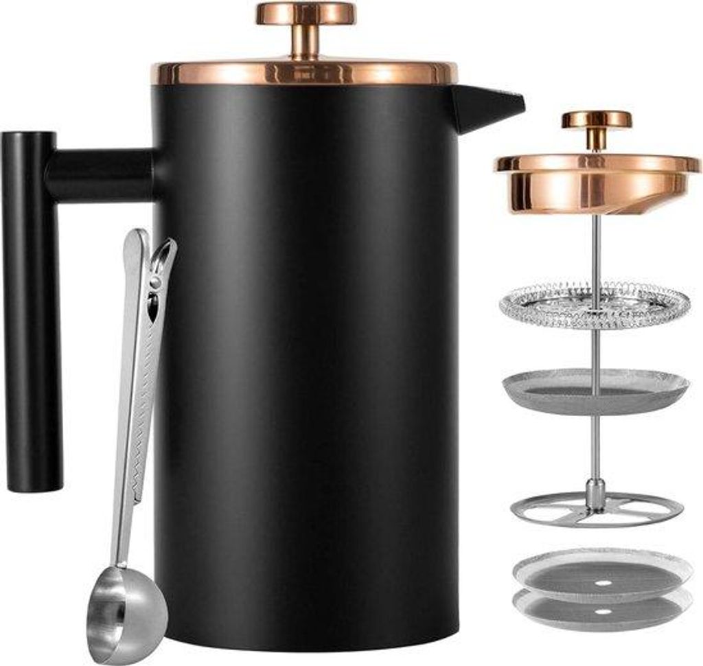 1 Liter Kaffeebereiter 6 Tassen, Doppelwandig Isoliert, Schwarz
