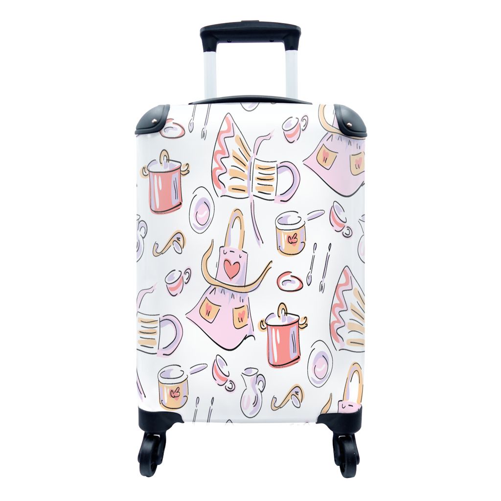 MuchoWow Koffer Handgepäck Trolley Rollkoffer Kleine Reisekoffer mit 4 Rollen - Schnittmuster - Küche - Schürze - Kochen - Pastell - Cabin Siz...