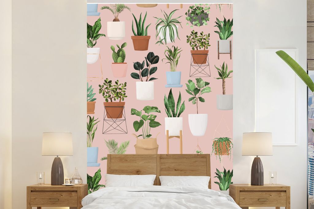 MuchoWow Fototapete für Wohnzimmer oder Schlafzimmer Wandtapete Vinyl Motivtapete Pflanzen - Monstera - Kaktus - Palme - 160x240 cm - Vinyltapete