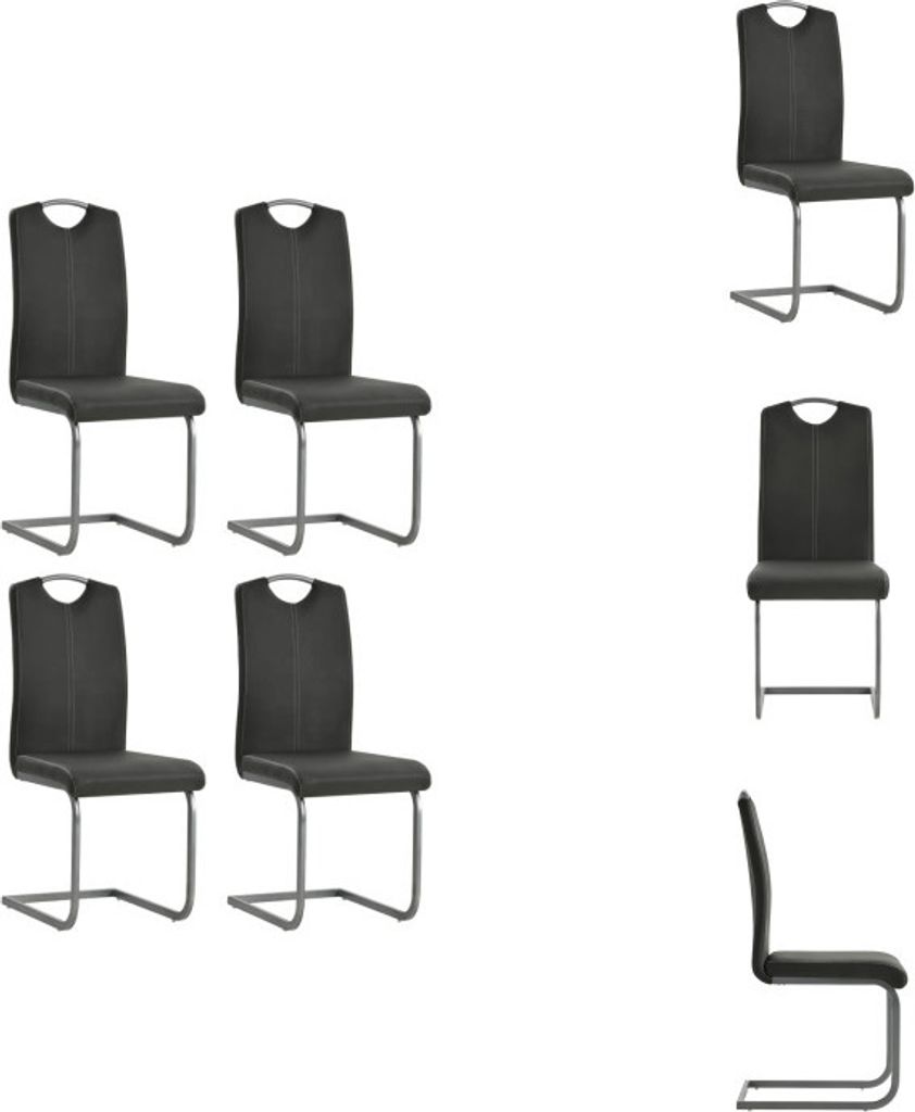 vidaXL Freischwinger 4 Stk. Grau Kunstleder - Esszimmerstühle