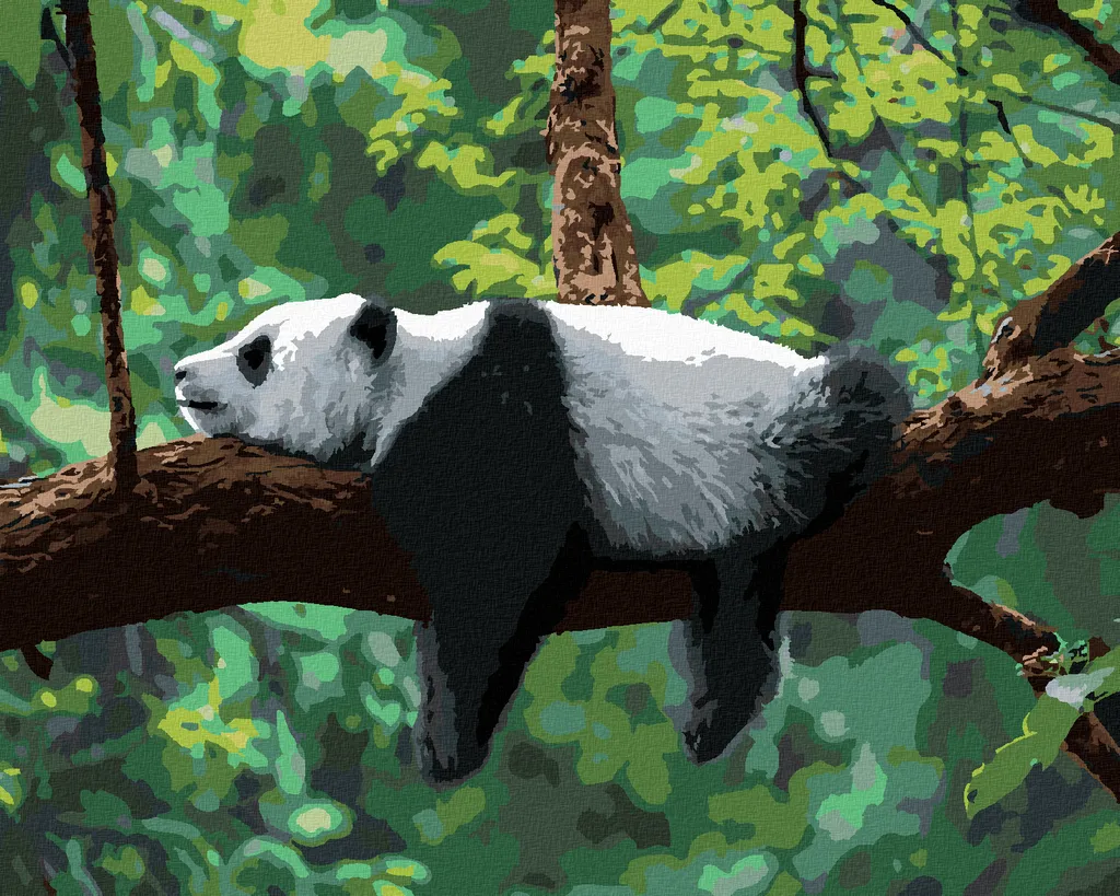Zuty - Pittura con diamanti - PANDA SDRAIATO SU UN ALBERO, 40x50 cm, senza cornice e senza tela tesa