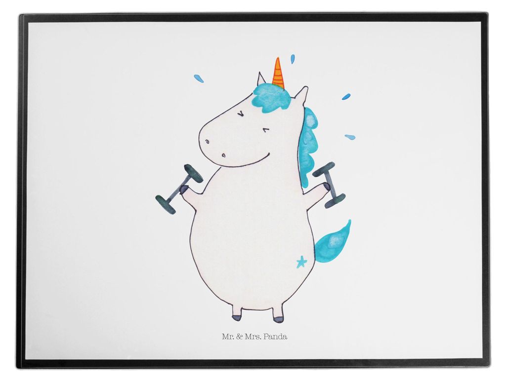 Mr. & Mrs. Panda schreibauflage Einhorn Fitness - Weiß - Geschenk, schreibtischunterlagen, Einhörner, schreibtischmatte, Unterlage Schreibtisch, ...