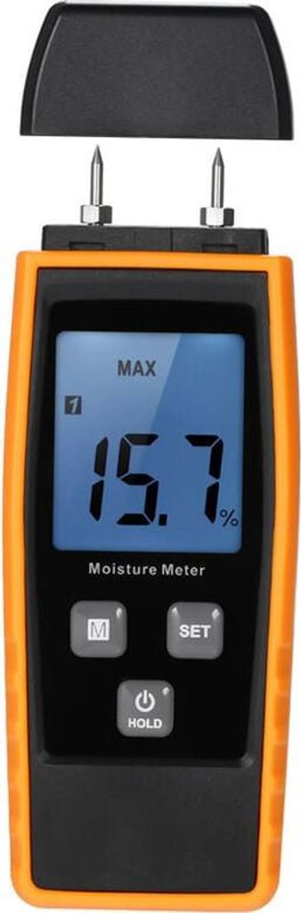 Holzfeuchtemessgerät, digitales LCD-Feuchtemessgerät, Holzfeuchtedetektor, Feuchtigkeitstester mit 2-poliger Sonde, Messbereich 0 % bis 80 %