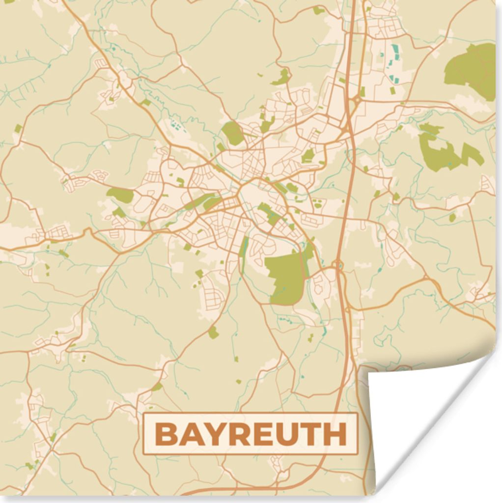 MuchoWow Poster Bayreuth - Karte - Vintage - Stadtplan 100x100 cm - Babyzimmer