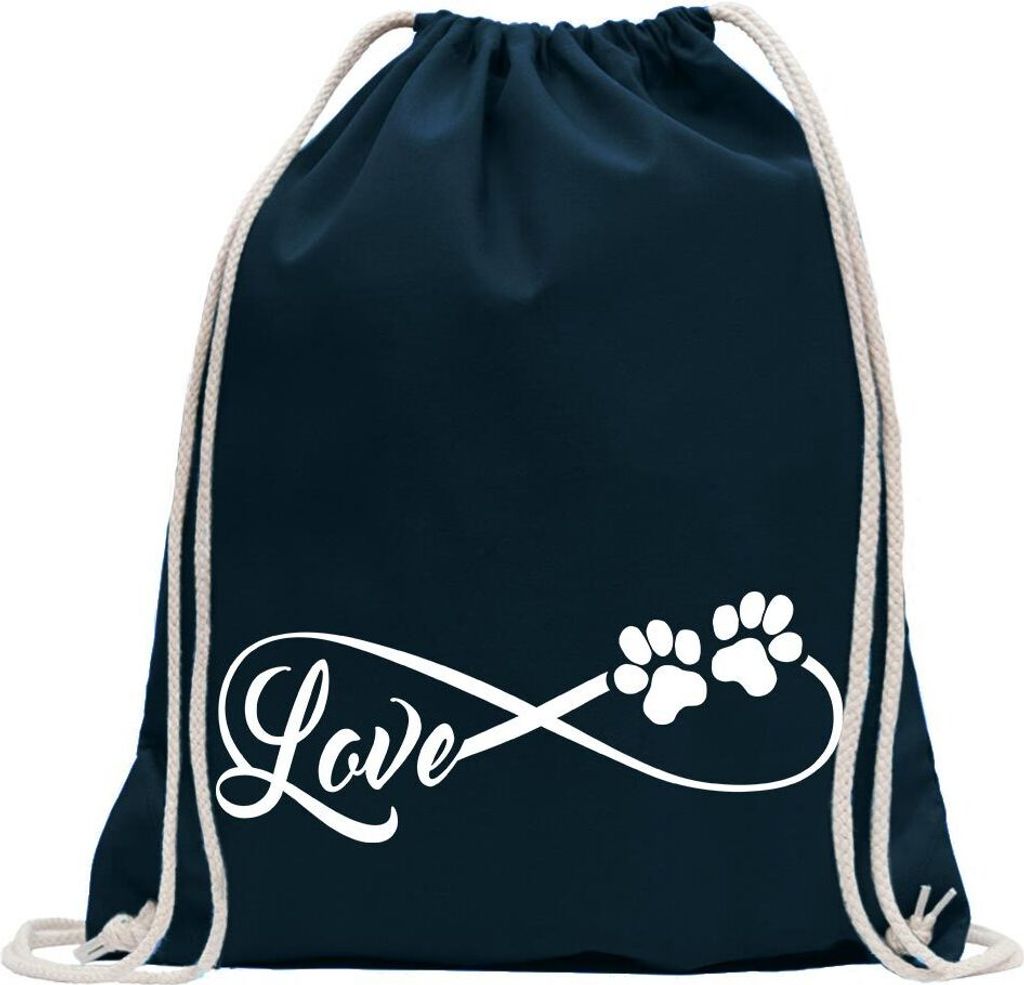 Kiwistar - Turnbeutel - dunkelblau - Tierliebe Love Unendlichkeit - Fun Rucksack Sport Beutel Gymsack Baumwolle mit Ziehgurt