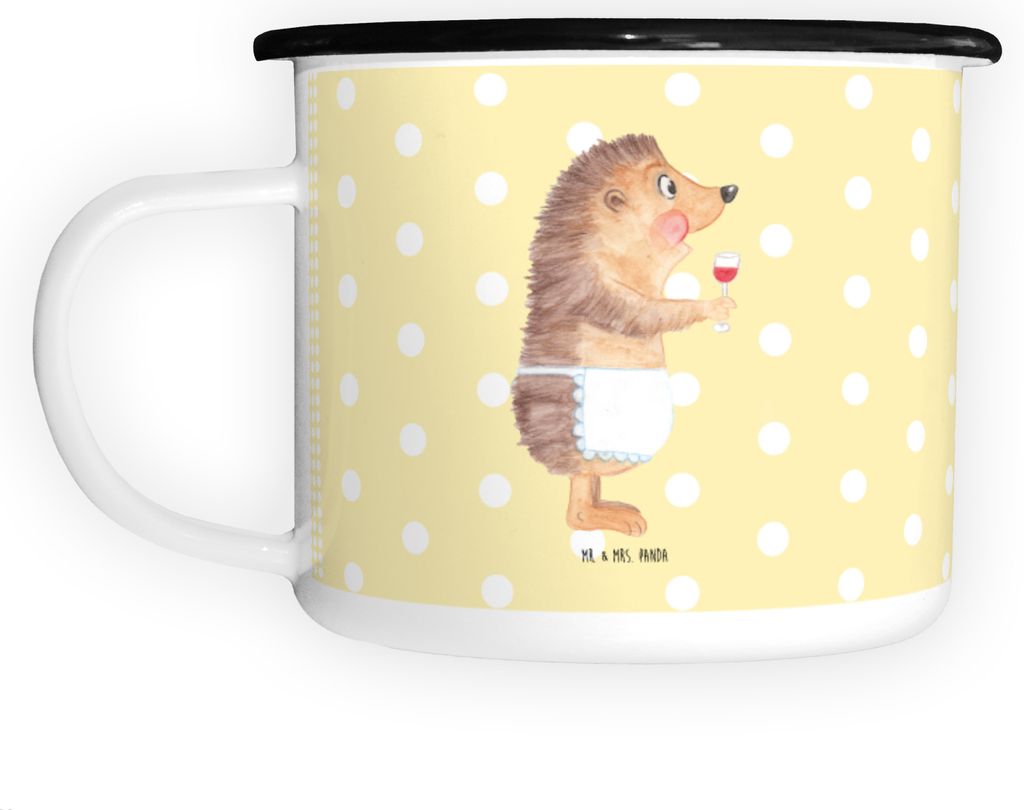 Mr. & Mrs. Panda Emaille Tasse Igel Wein - Gelb Pastell - Geschenk, Lustige Sprüche, Outdoor, Weinglas, Rotwein, Haferl, Große, Pott, Weinliebhab...