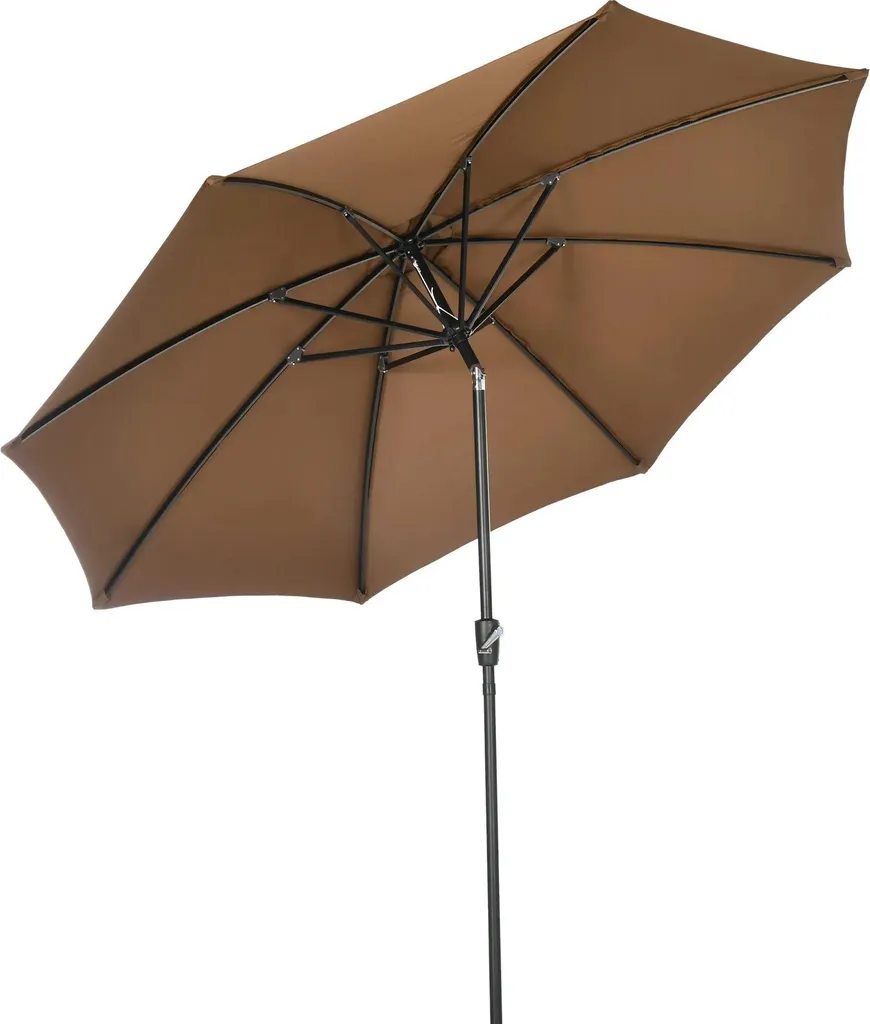 Parasol de jardin rond Ø 300 cm marron avec manivelle et inclinaison