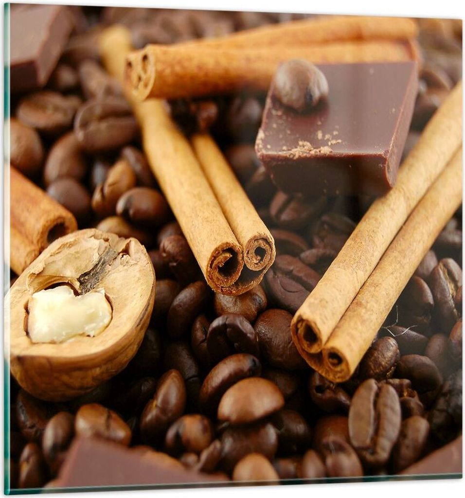 Bilder auf glas - Gerösteter Kaffee Aroma Schokolade - 70x70cm - Glasbilder - Wandbilder - Kunstdruck - zum Aufhängen bereit - Wanddekoration aus...