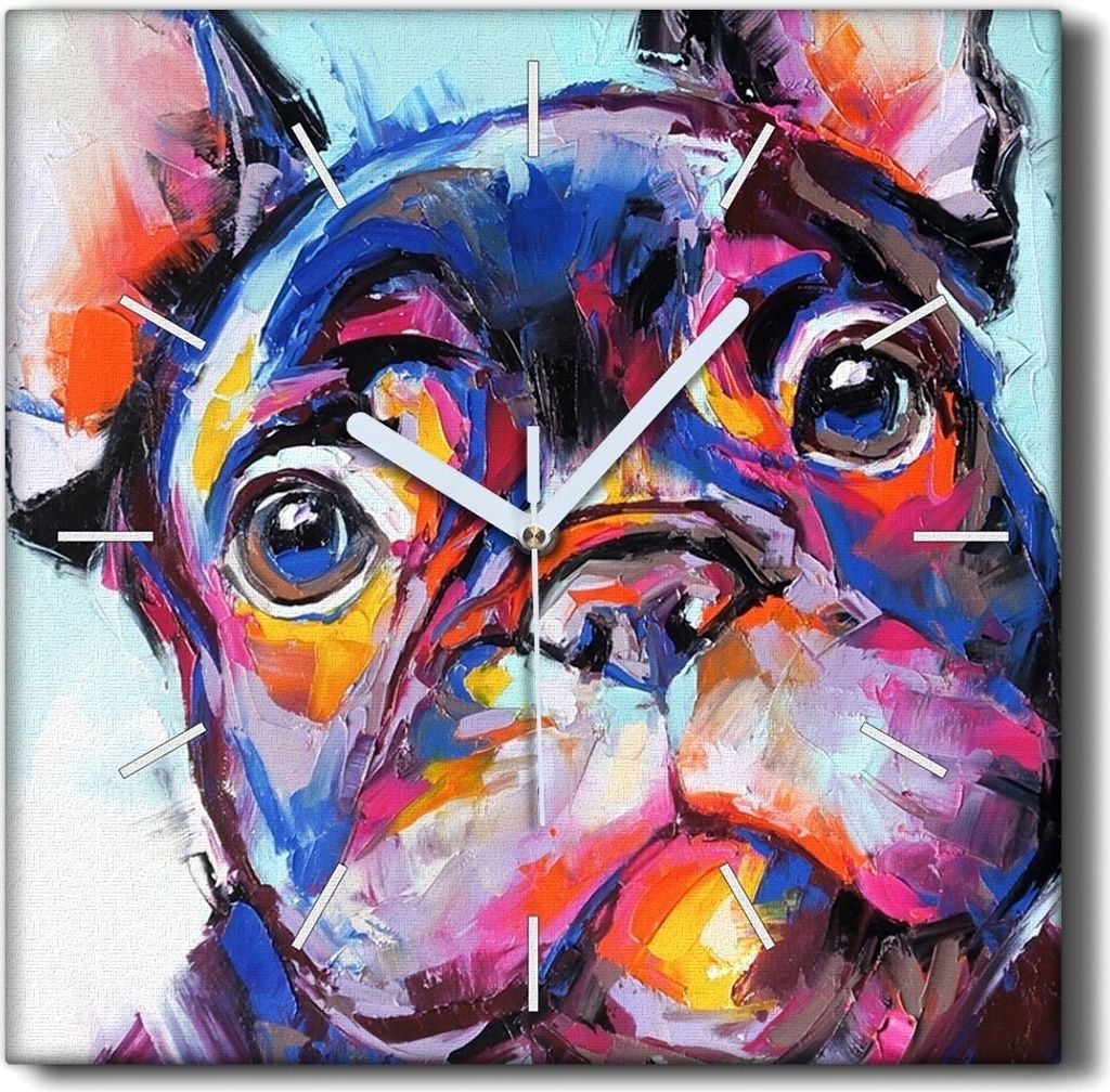 Coloray Hodiny Unikátní 30x30 cm Tiché hodiny Pro obývací pokoj a kuchyň Nástěnné hodiny Plátno Černé ručičky hodin - Pet Dog