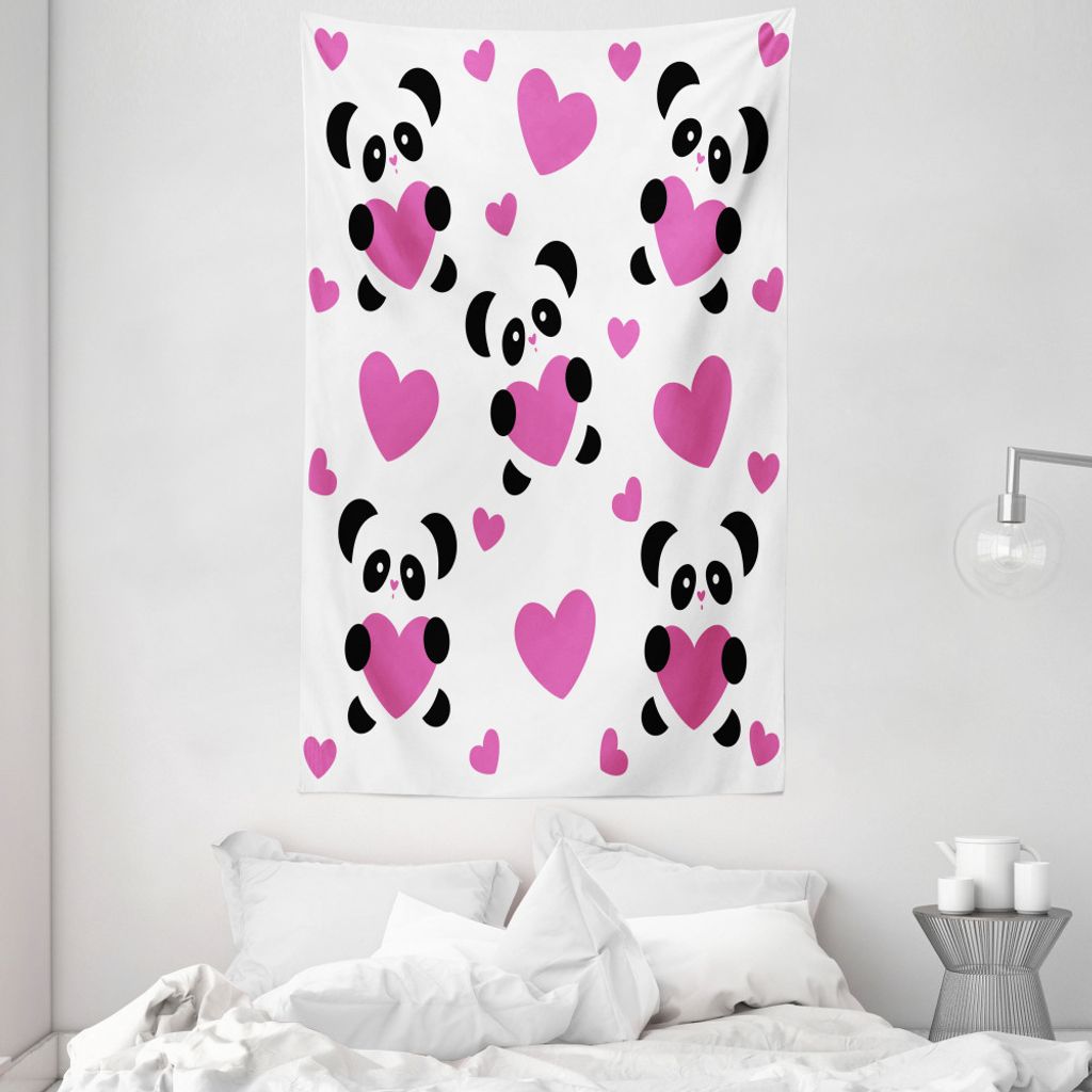 ABAKUHAUS Karikatur Wandteppich und Tagesdecke, Love Pandas Herzen aus Weiches Mikrofaser Stoff Waschbar ohne Verblassen Digitaldruck, 140 x 230 cm...