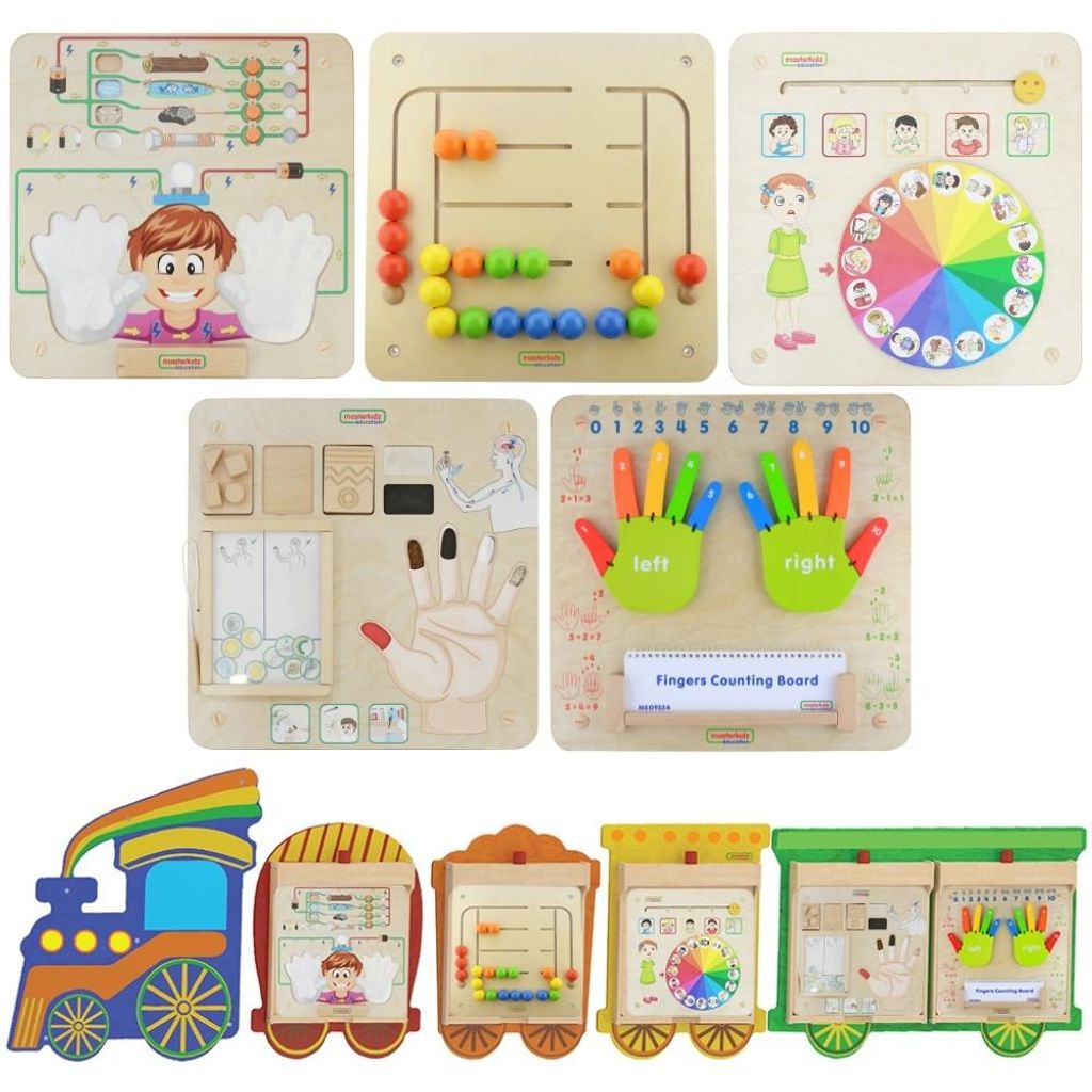 Masterkidz Train Board Set 5 in 1 Sensory Board Motorisches Lernen von Sinnen und Emotionen