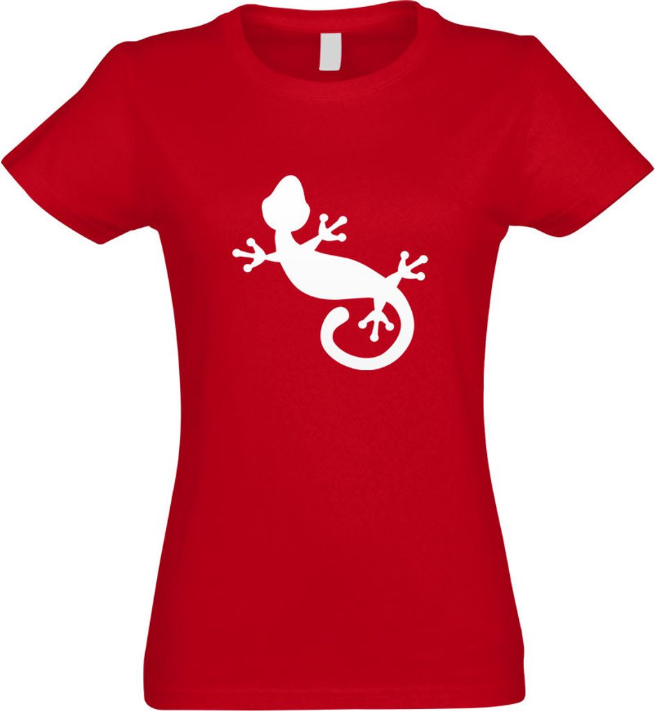 Kiwistar - T-Shirt tailliert - Damen - rot - Gecko Motiv 1 - mit Motiv Bedruckt - Funshirt Design - Sport - Freizeit - Damen - XXL