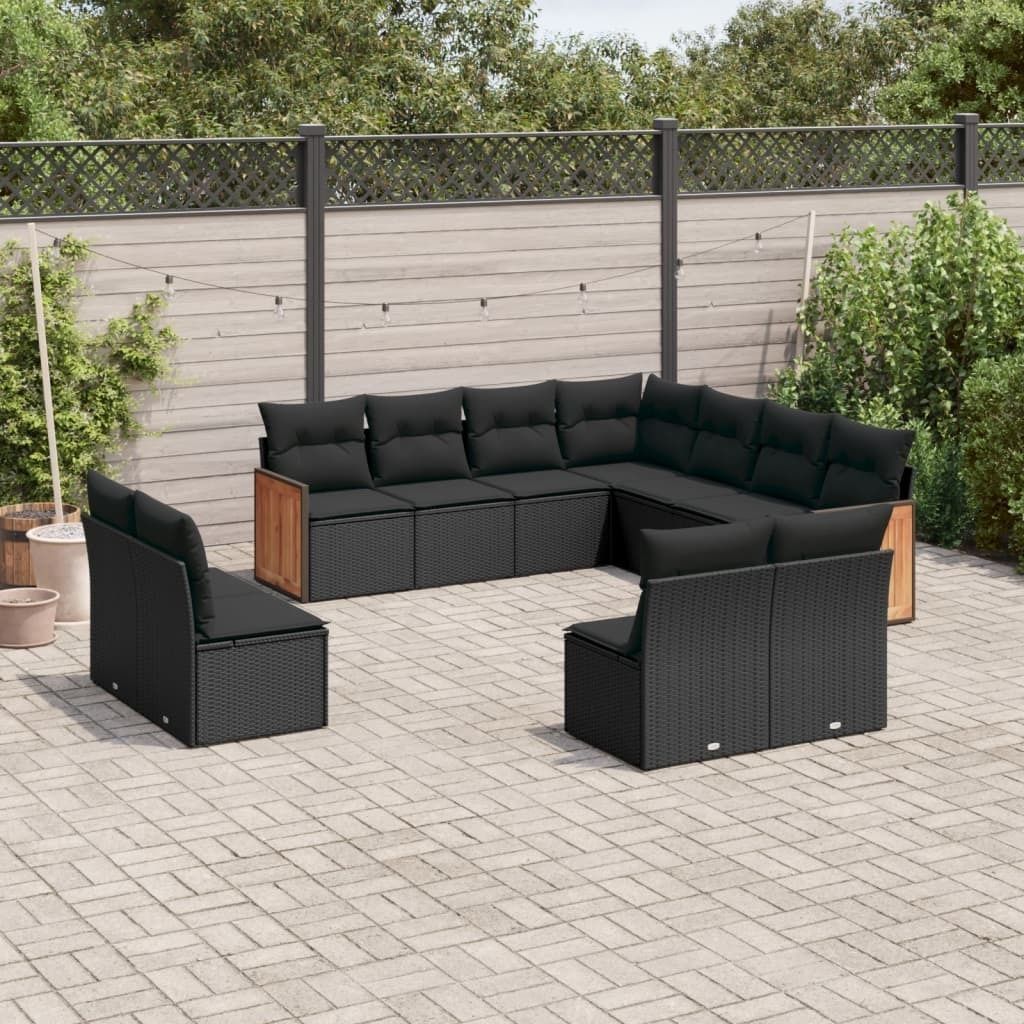 11-tlg. Garten-Sofagarnitur - mit Kissen Schwarz Poly Rattan - Gartenmöbelset 3227763