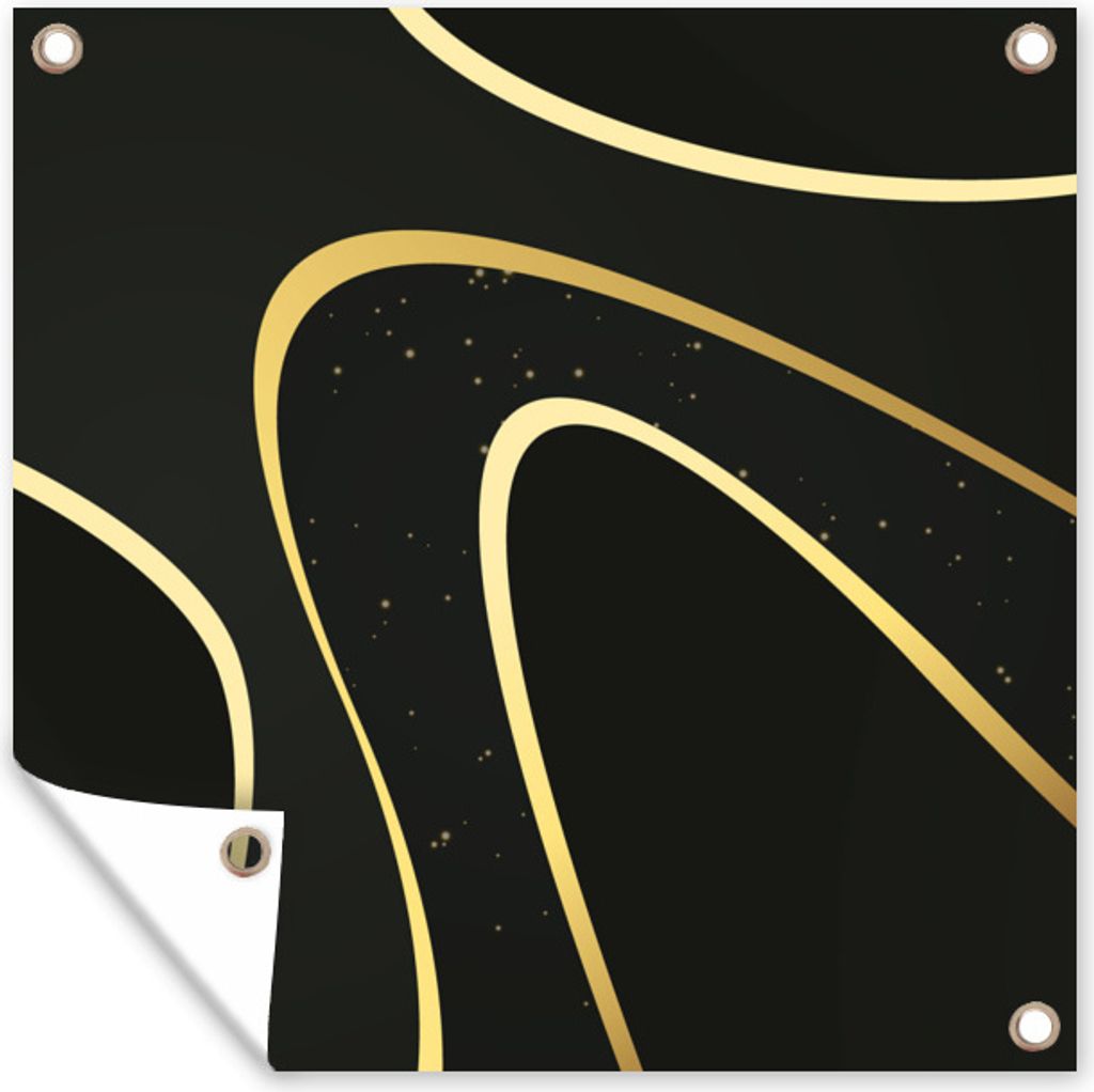 MuchoWow 100x100 cm Outdoor-Poster Gartendeko Sichtschutz Garten Poster für den Garten Goldene Wellen auf schwarzem Hintergrund